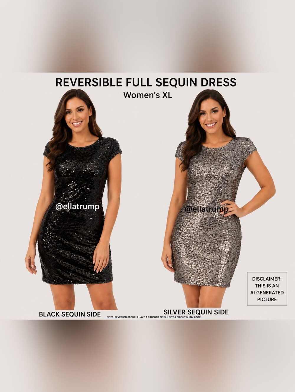 Renn Brush Reversible Full Sequin Women's XL Black Silver Dress